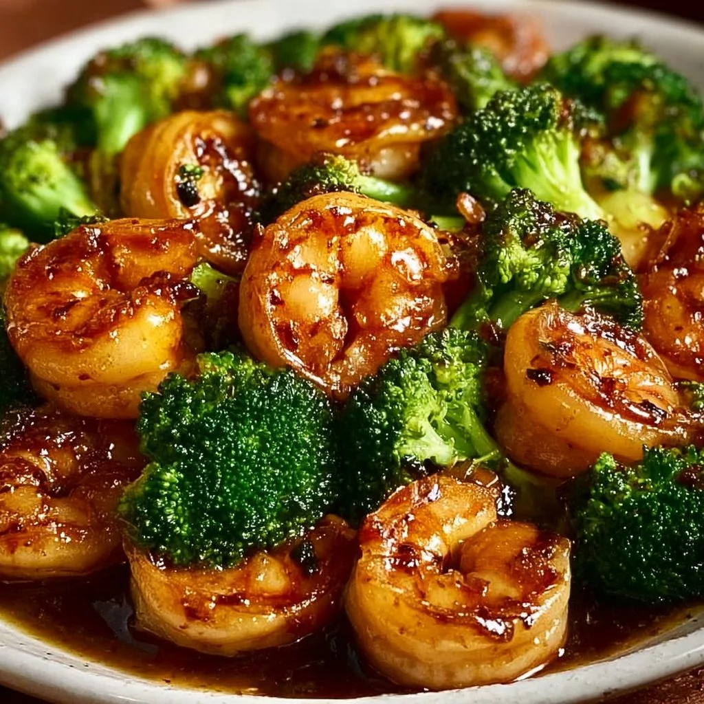 Plate of high-protein honey garlic shrimp garnished with green onions