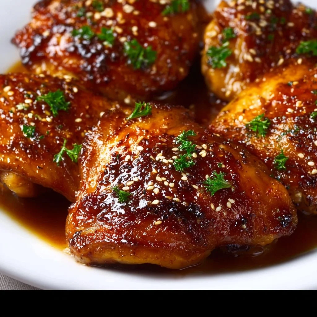 Honey Garlic Chicken Thighs glazed with a savory sweet sauce