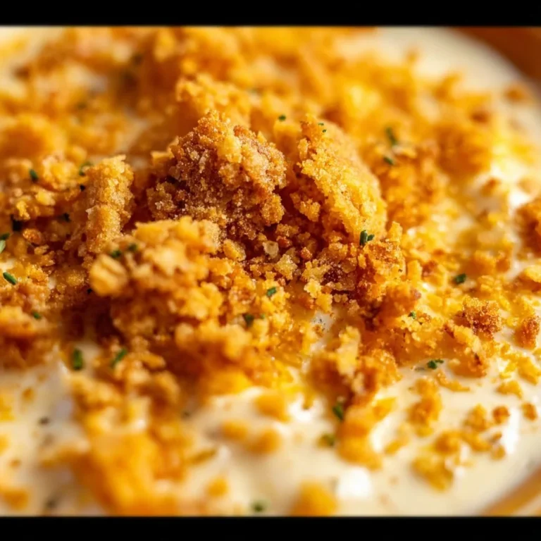 Delicious Million Dollar Chicken Casserole topped with cheesy goodness