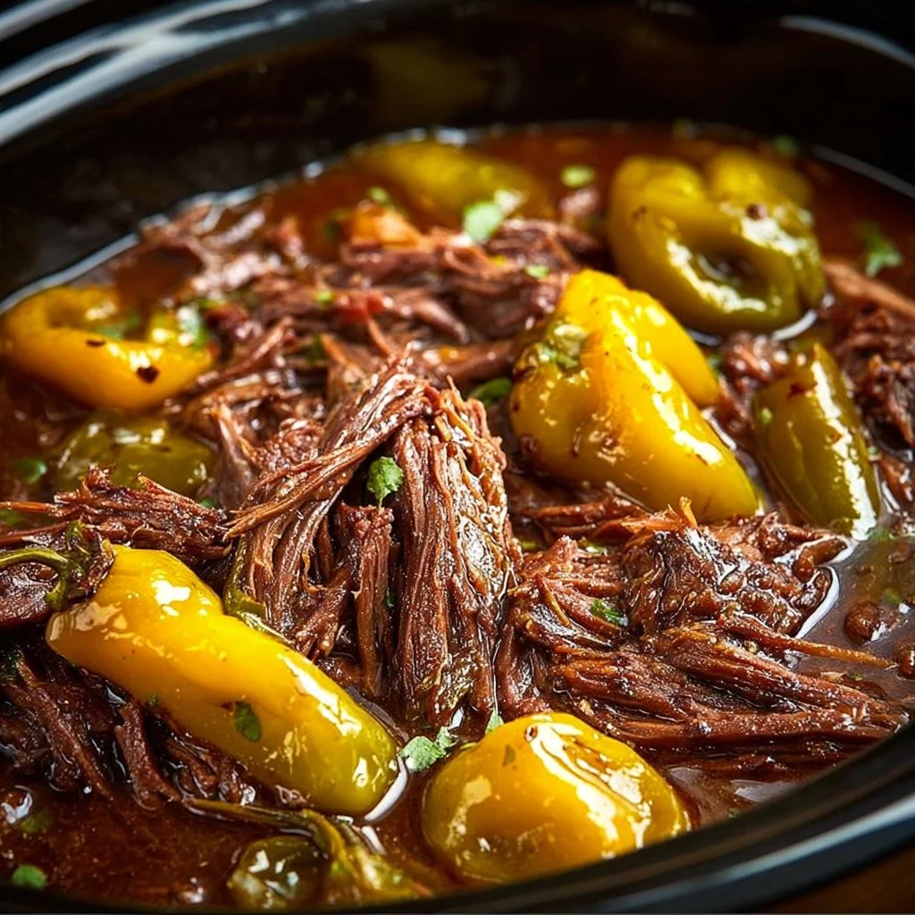 Delicious Mississippi Pot Roast served with vegetables in a rustic setting