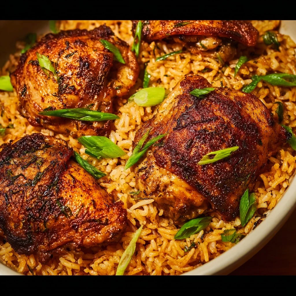 One Pot Chicken and Rice dish served in a pot with colorful vegetables