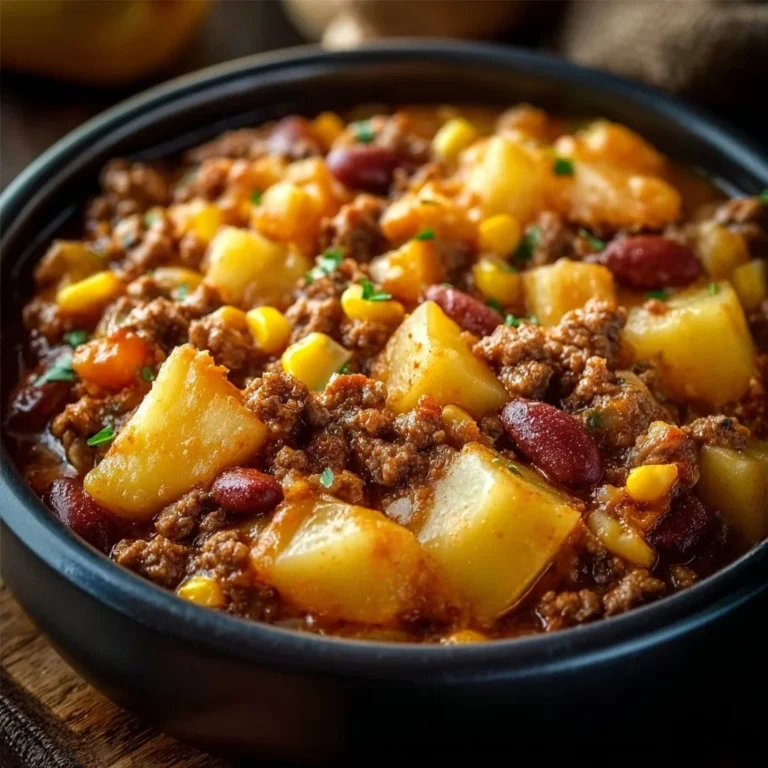 Hearty Slow Cooker Cowboy Casserole dish ready to serve