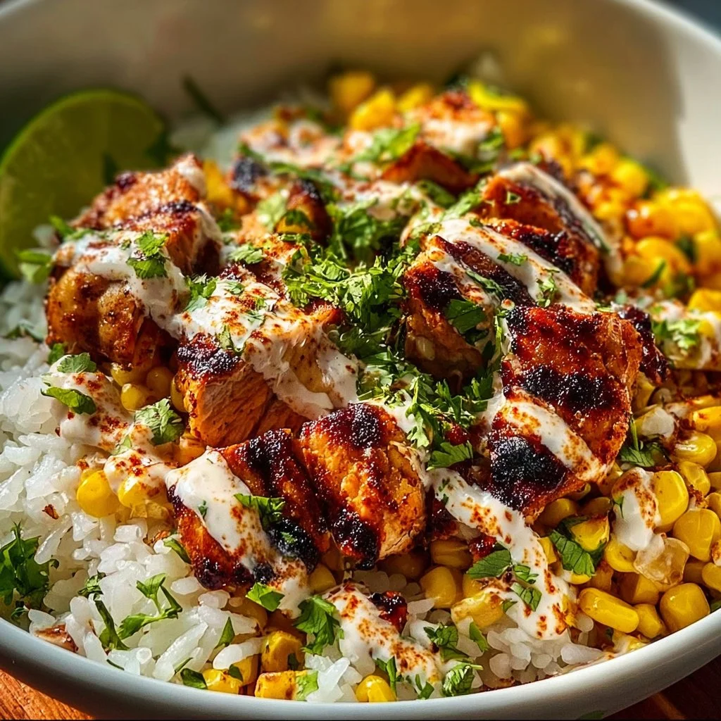 Delicious Street Corn Chicken Bowl with grilled chicken and vibrant toppings
