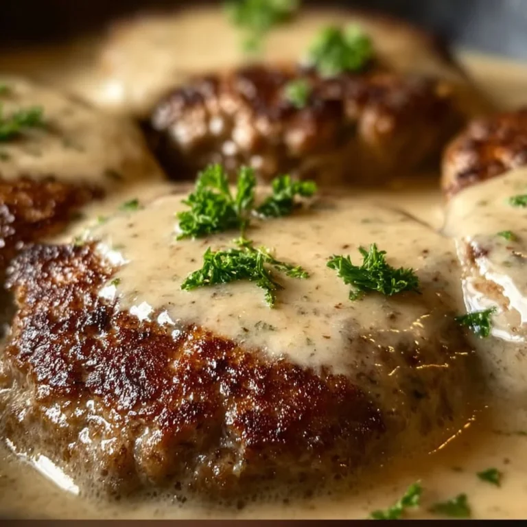 Amish Hamburger Steak Bake served in a rustic dish, showcasing its rich flavors.