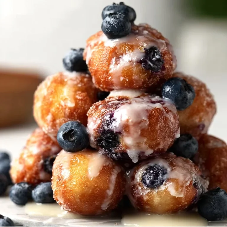 Baked blueberry fritter bites on a plate with fresh blueberries.