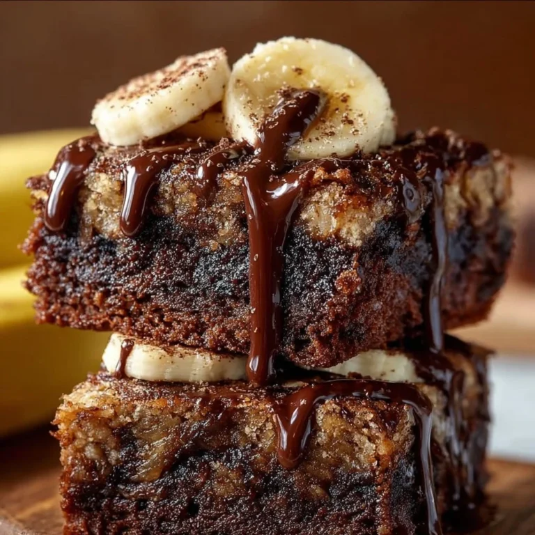 Delicious banana bread brownies showcasing a rich, fudgy texture and banana flavor.
