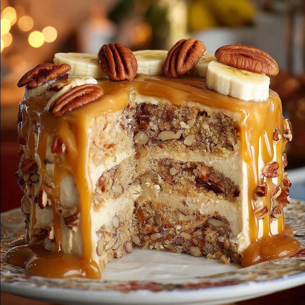 Banana Pecan Caramel Layer Cake