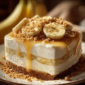 Delicious Banana Pudding Cheesecake topped with whipped cream and banana slices