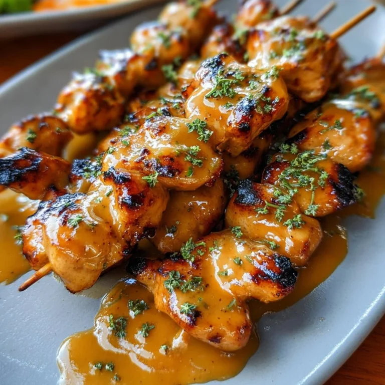 Plate of Bang Bang Chicken Skewers garnished with green onion and sauce