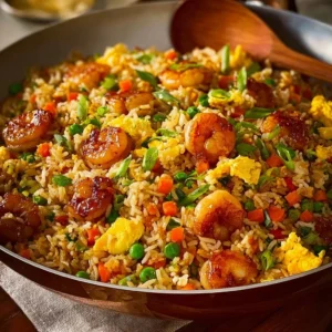 Plate of Bang Bang Fried Rice featuring vibrant vegetables and spices