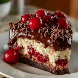 Delicious Black Forest Cheesecake Symphony with chocolate and cherries