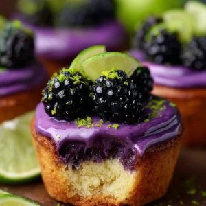 Blackberry Lime Cheesecake Cupcakes topped with fresh berries and lime zest