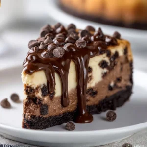 Boston Chocolate Cream Pie Cheesecake topped with whipped cream and chocolate shavings