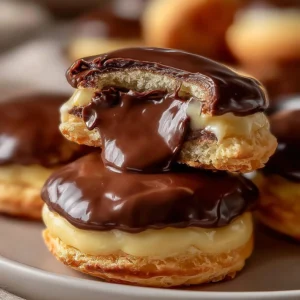 Boston Cream Pie Cookie Bites on a plate, showcasing their rich chocolate and cream filling.