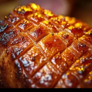 Brown sugar pineapple ham bake served on a platter.