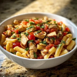 Delicious Bruschetta Chicken Pasta with fresh ingredients and vibrant flavors.