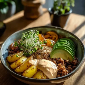Colorful burger bowls with fresh ingredients and toppings