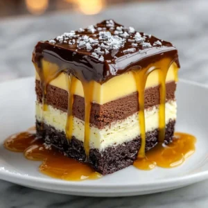 Delicious caramel brownie cheesecake topped with rich caramel sauce.