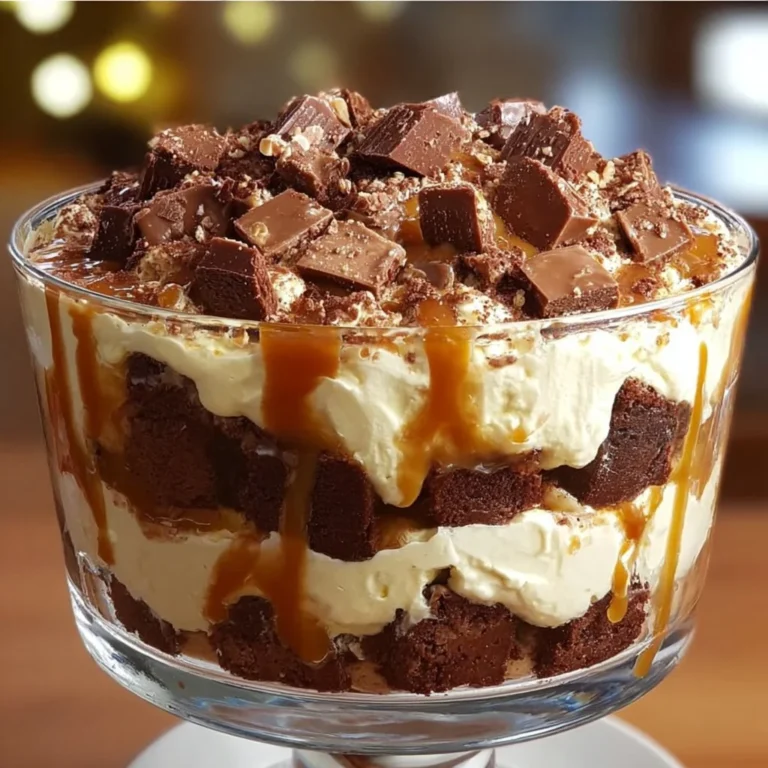 Caramel Cheesecake Brownie Trifle Delight dessert with layered cheesecake and brownie