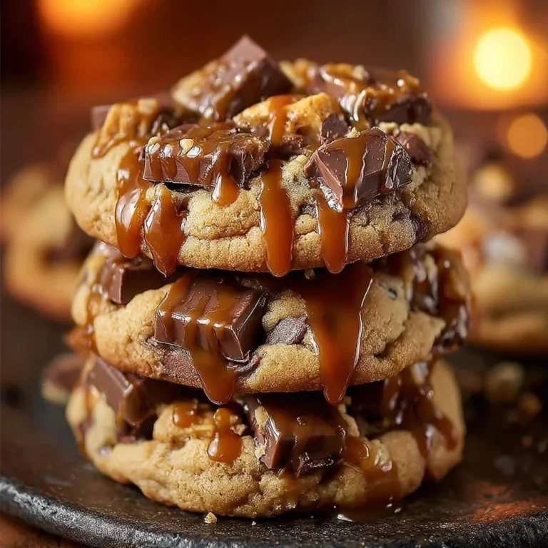 Delicious caramel crunch cookies on a baking tray