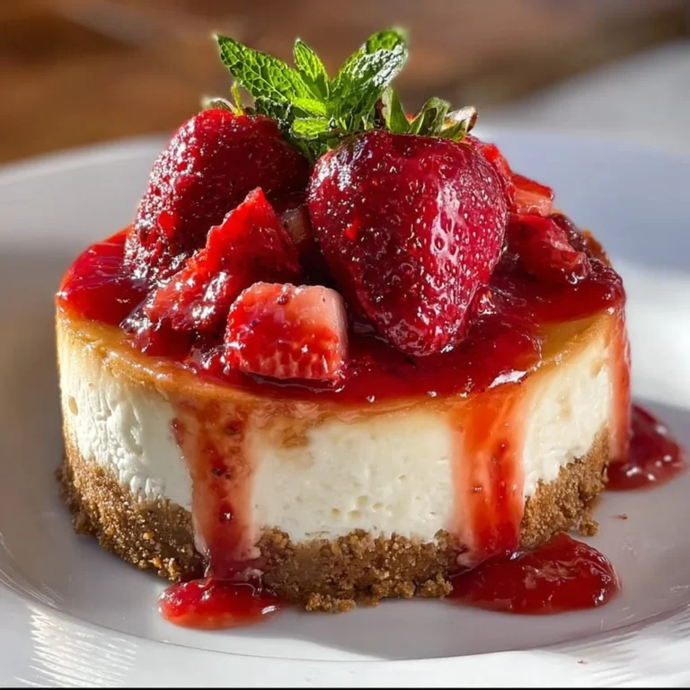 Delicious cheesecake topped with fresh strawberries on a white plate