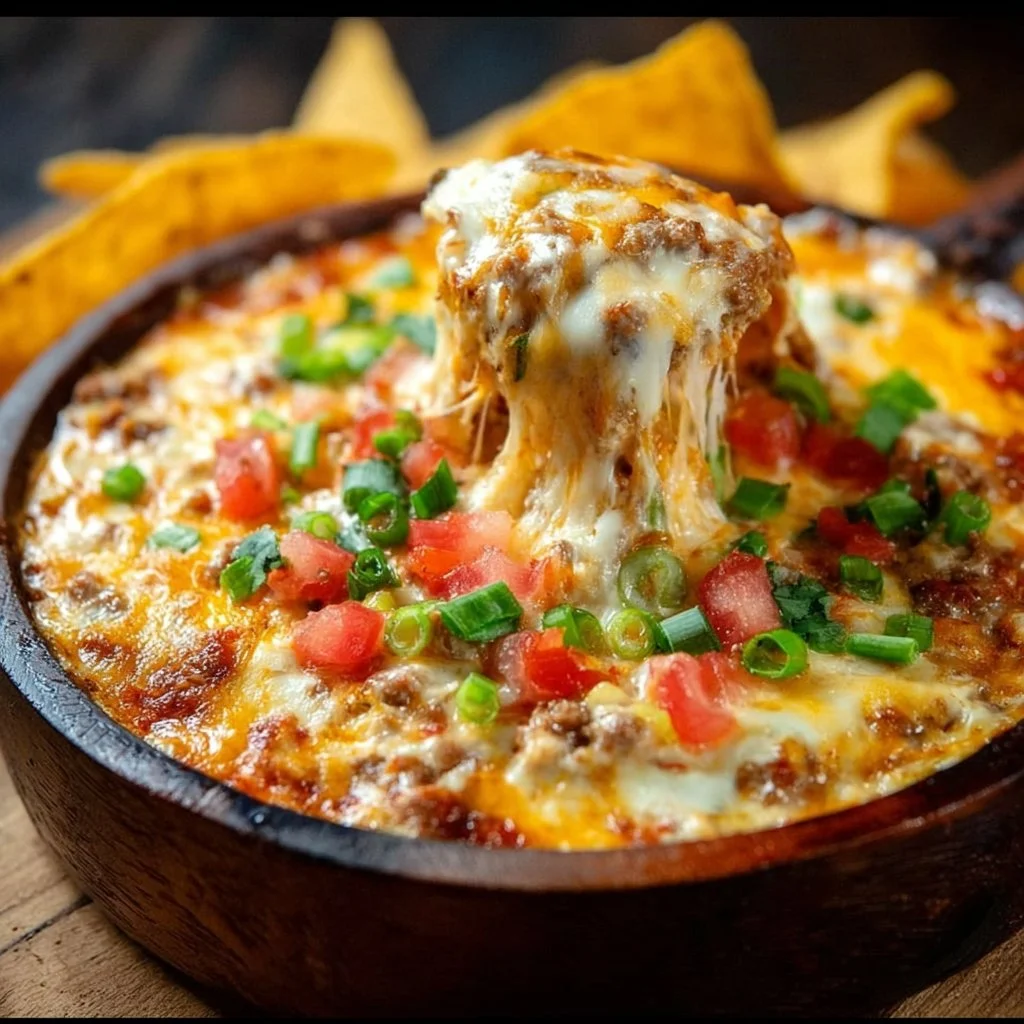 Delicious cheesy bean dip served with tortilla chips
