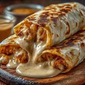 Cheesy garlic chicken wraps with fresh ingredients and melted cheese