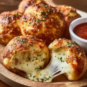Delicious cheesy pizza bombs fresh out of the oven, perfect for snacking.