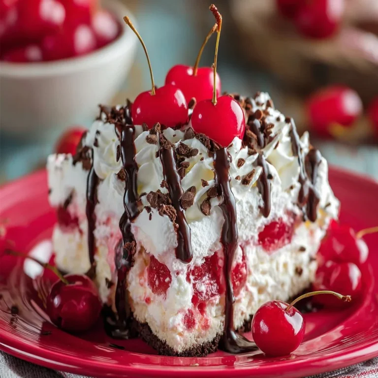 Cherry Chocolate Chip Poke Cake topped with cherries and chocolate chips
