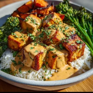 Chicken and sweet potato bowls garnished with fresh herbs and served in a bowl