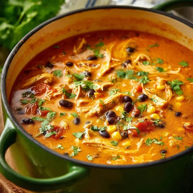 Bowl of Chicken Enchilada Soup topped with cheese and cilantro
