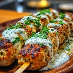 Delicious Chicken Kofta served with creamy garlic yogurt sauce on a plate