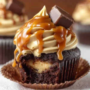 Chocolate caramel cupcakes with a rich frosting and decadent caramel drizzle