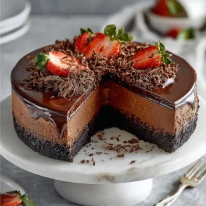 Delicious Chocolate Cheesecake topped with rich Ganache