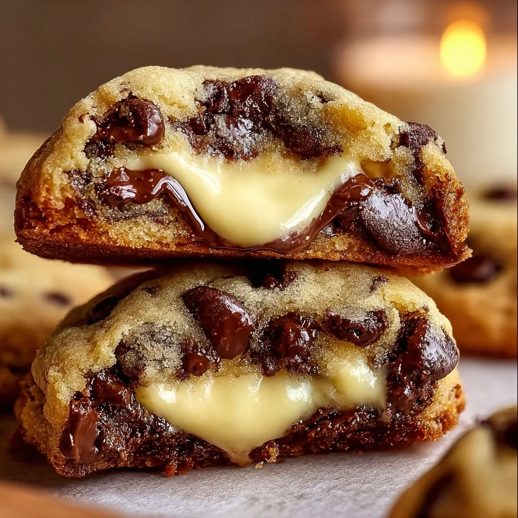 Chocolate Chip Cheesecake Cookies featuring creamy cheesecake filling and chocolate chips.