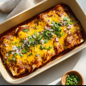 Delicious classic beef enchiladas topped with cheese and sauce