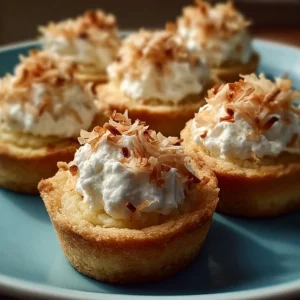 Coconut Cream Pie Cookie Cups topped with whipped cream and coconut flakes