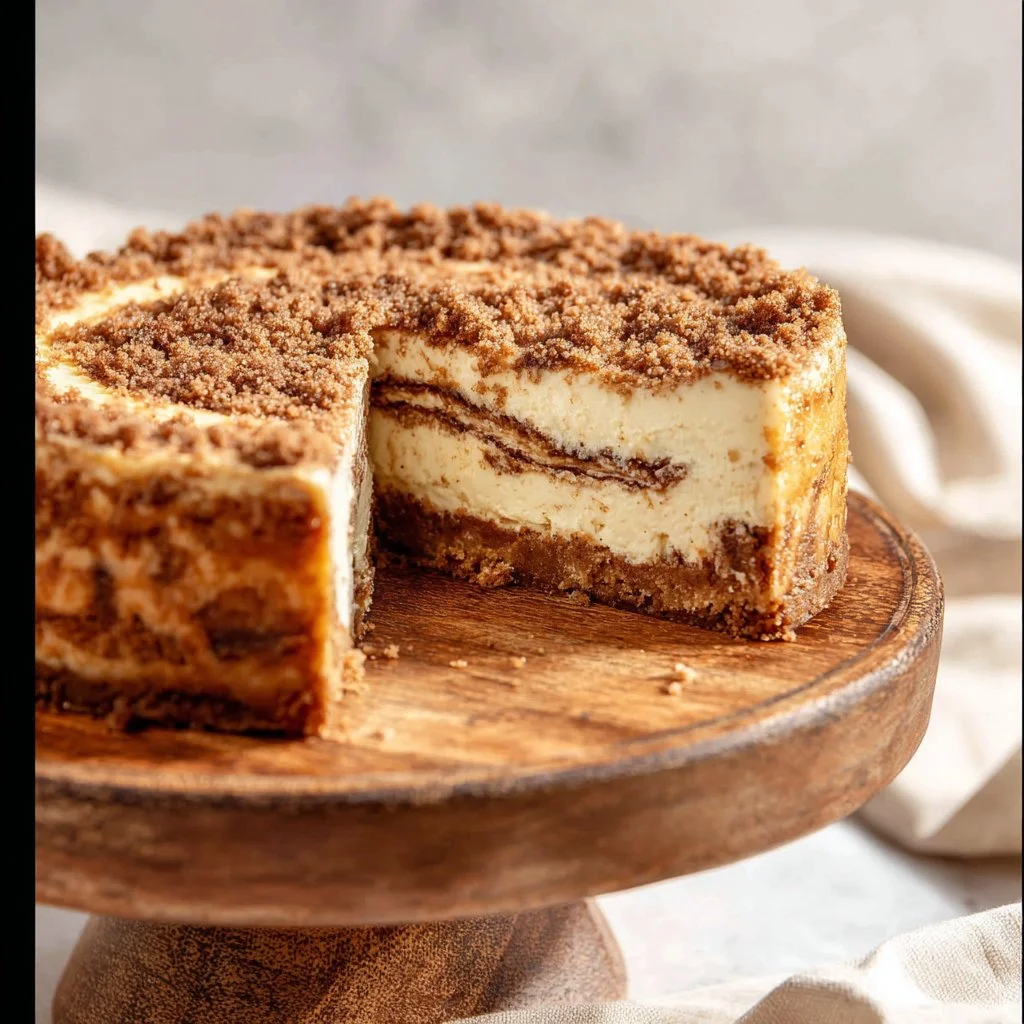 Delicious coffee cake cheesecake slice with a crumb topping