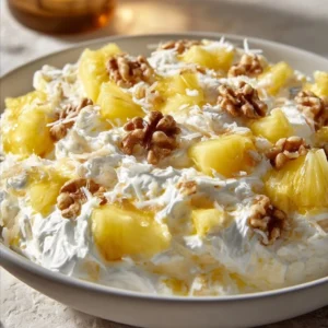 Delicious Pineapple Fluff dessert made with Cool Whip and pineapple.