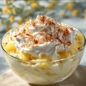 Delicious Pineapple Fluff dessert made with Cool Whip and fresh pineapple.