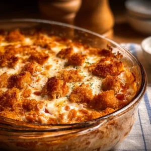 Healthy Cottage Cheese Chicken Parm Bowl with chicken and cheese topping.