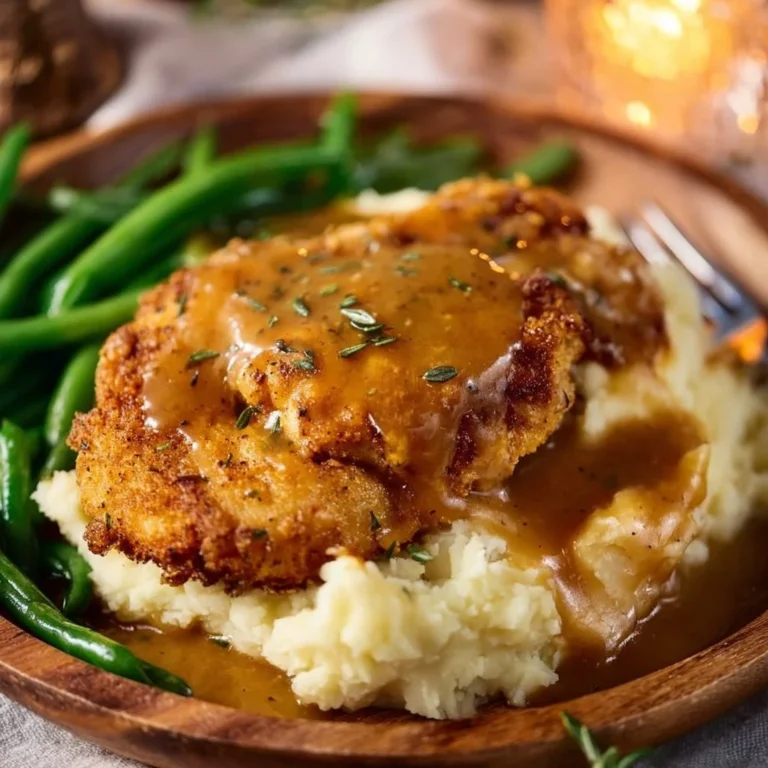 Delicious country fried chicken breast, crispy and golden brown.