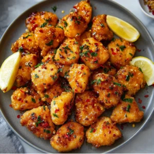Plate of Cowboy Butter Chicken Bites garnished with herbs