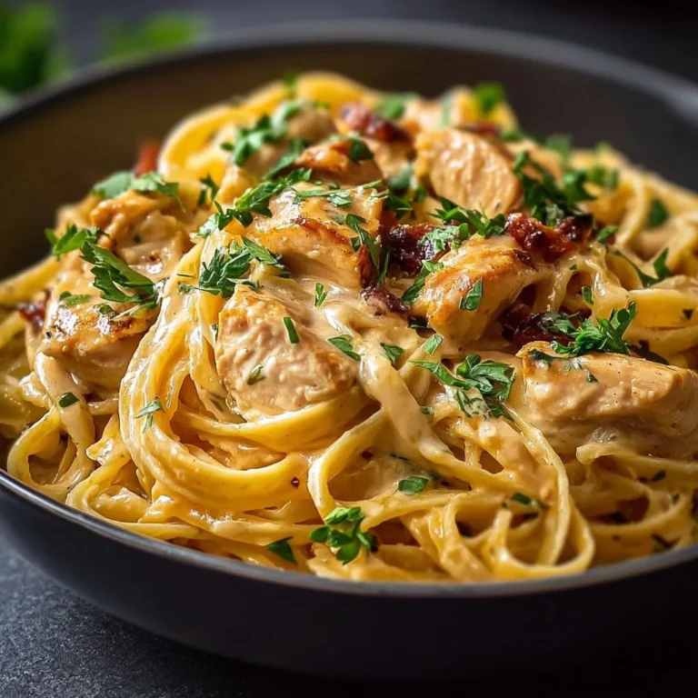 Delicious Cowboy Butter Chicken Linguine served in a bowl with fresh herbs.
