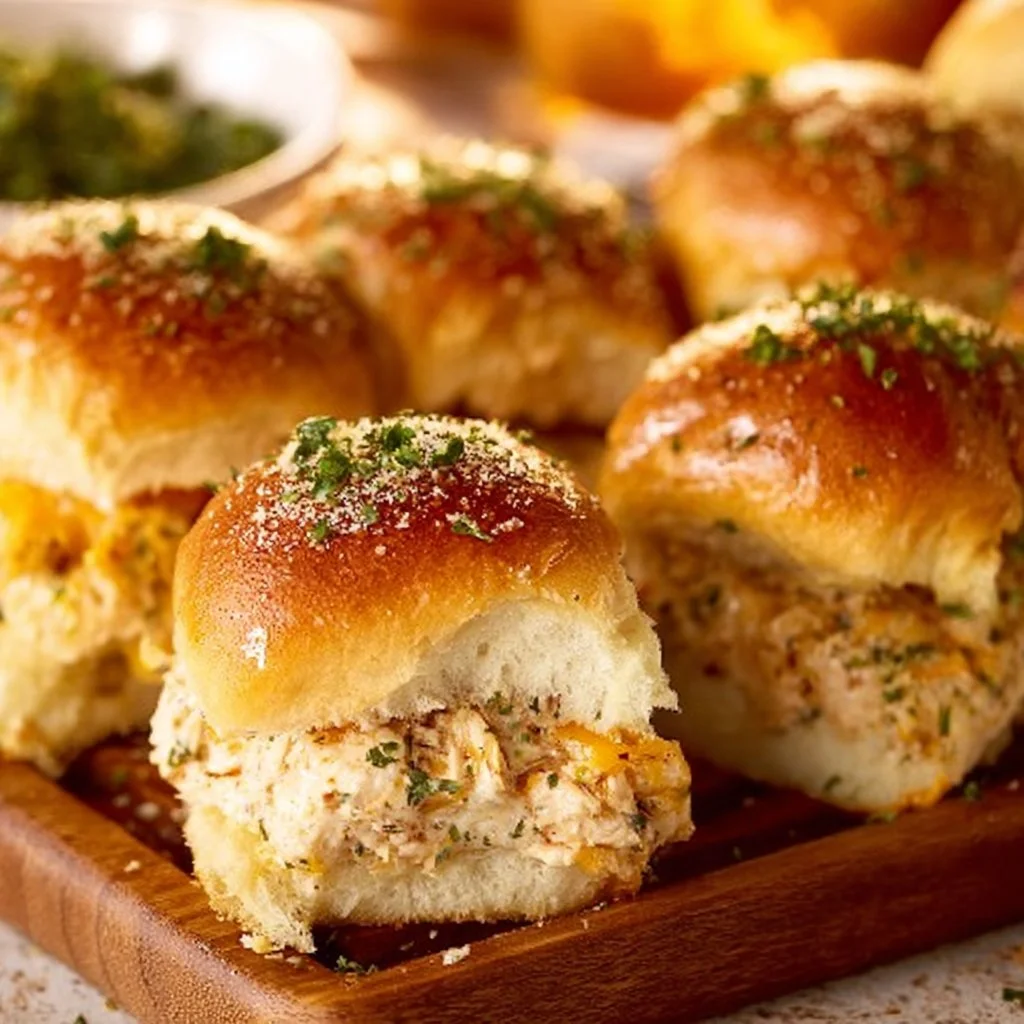 Delicious Crack Chicken Sliders served on a platter with toppings.