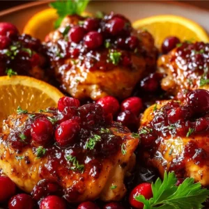 Delicious Cranberry Orange Chicken served with fresh garnish