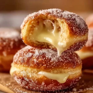 Delicious cream-filled custard doughnuts styled like Boston Cream, perfect for desserts.