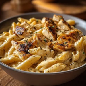 Delicious creamy Cajun Chicken Pasta served in a bowl with spices.