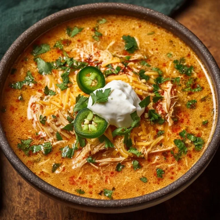 Bowl of creamy Chicken Enchilada Soup garnished with cilantro
