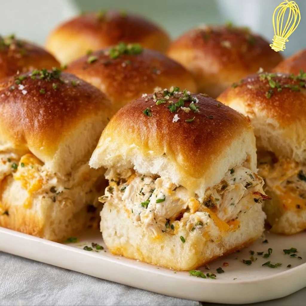 Creamy Crack Chicken Sliders served on a plate with toppings.